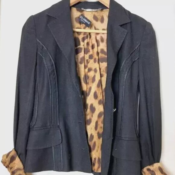 VTG Dolce & Gabbana Woman’s Blazer Jacket Black W/ Leopard Print Lining US SM - Picture 1 of 6